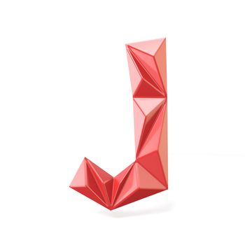 Red modern triangular font letter J. 3D render illustration isolated on white background