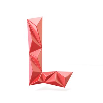 Red modern triangular font letter L. 3D render illustration isolated on white background