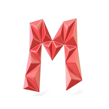 Red modern triangular font letter M. 3D render illustration isolated on white background