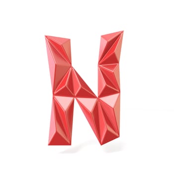 Red modern triangular font letter N. 3D render illustration isolated on white background