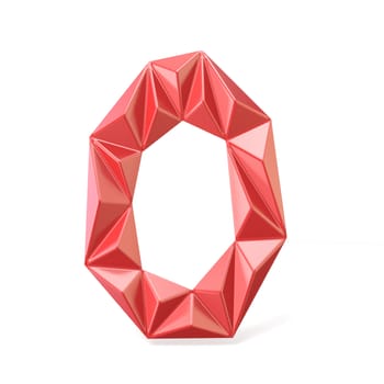 Red modern triangular font letter O. 3D render illustration isolated on white background