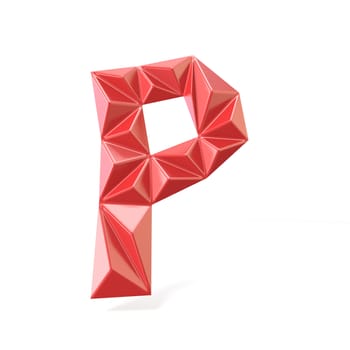 Red modern triangular font letter P. 3D render illustration isolated on white background