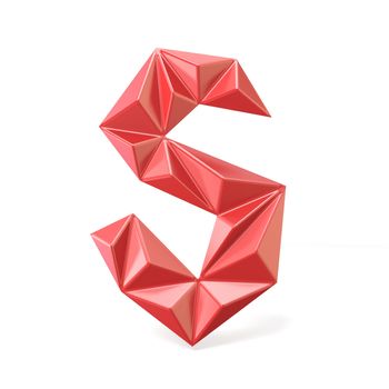 Red modern triangular font letter S. 3D render illustration isolated on white background