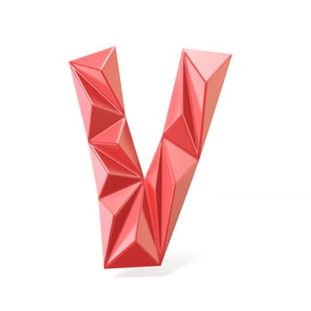 Red modern triangular font letter V. 3D render illustration isolated on white background