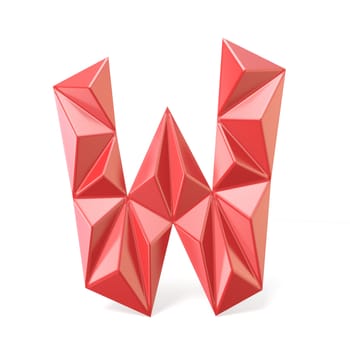 Red modern triangular font letter W. 3D render illustration isolated on white background