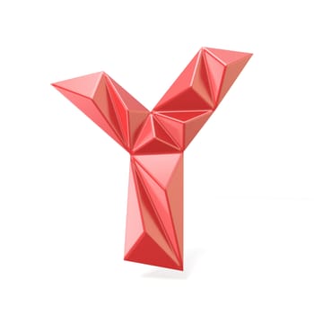 Red modern triangular font letter Y. 3D render illustration isolated on white background