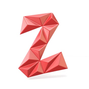 Red modern triangular font letter Z. 3D render illustration isolated on white background
