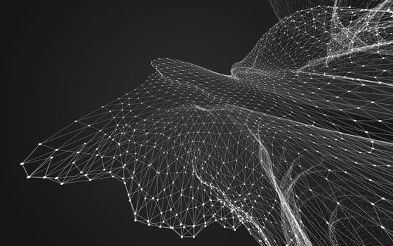 Abstract polygonal space low poly dark background with connecting dots and lines. Connection structure. 3d rendering