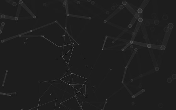 Abstract polygonal space low poly dark background with connecting dots and lines. Connection structure. 3d rendering