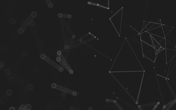 Abstract polygonal space low poly dark background with connecting dots and lines. Connection structure. 3d rendering