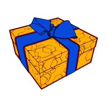 orange gift box present with bows and ribbons.  illustration.