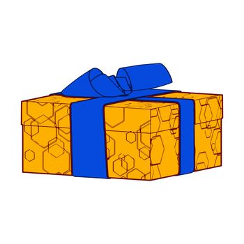 orange gift box present with bows and ribbons.  illustration.