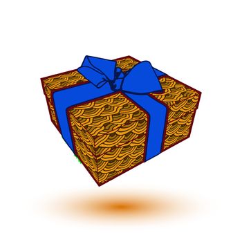 gift box present with blue bow and ribbon.  illustration.