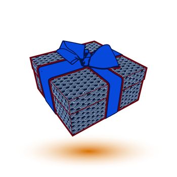 gift box present with blue bow and ribbon.  illustration.