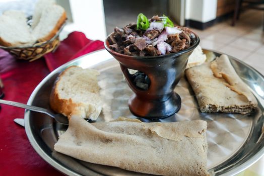 Traditional oromo and Ethiopian cuisine dish aka tibs, Ethiopia