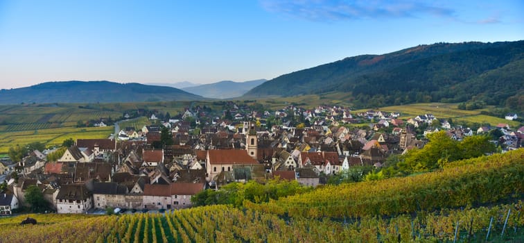 Alsace village, with vineyard, Riquewhir. France, Europe