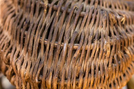 Basket of wicker or rattan or bamboo material for  texture or background.