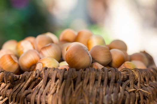 A basket of toasted hazelnuts inviting