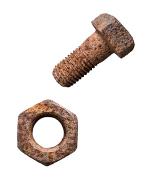 Isolated Nut And Screw Or Bolt On A White Backgroubnd