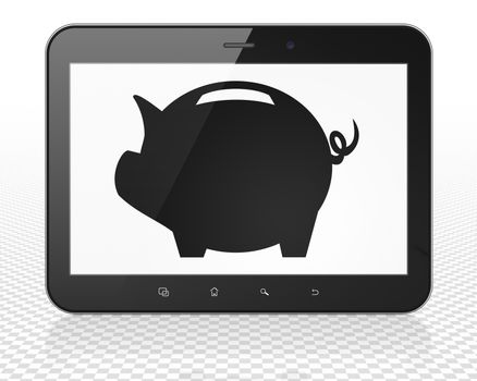 Banking concept: Tablet Pc Computer with black Money Box icon on display, 3D rendering