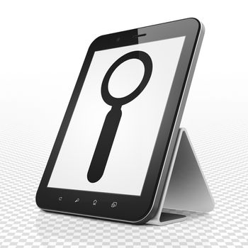 Web design concept: Tablet Computer with black Search icon on display, 3D rendering
