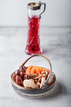 Mixture of dried fruits and nuts, carobs