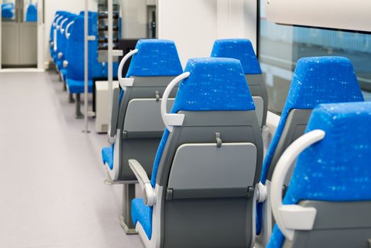 Interior high-speed electric train in a Moscow, Russia