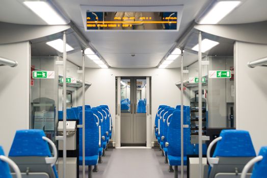 Interior high-speed electric train in a Moscow, Russia