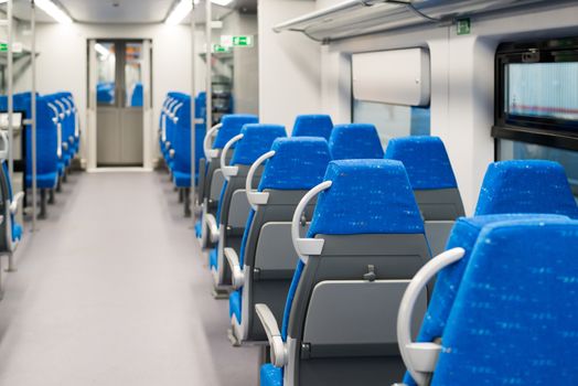 Interior high-speed electric train in a Moscow, Russia