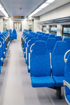 Interior high-speed electric train in a Moscow, Russia