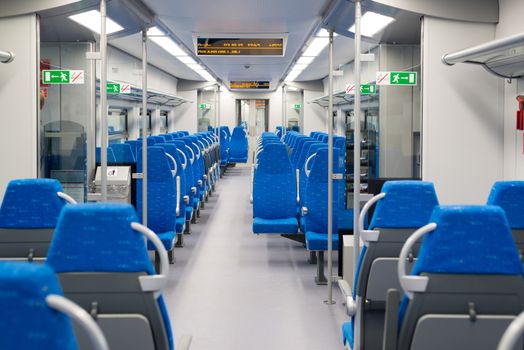 Interior high-speed electric train in a Moscow, Russia