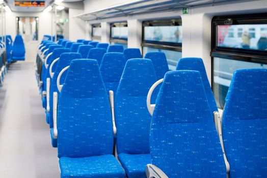 Interior high-speed electric train in a Moscow, Russia