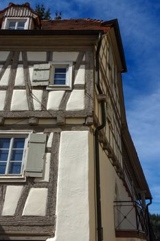 Residential tudor style house , with blue sky in background. Castle Neuenbuerg in Germany.