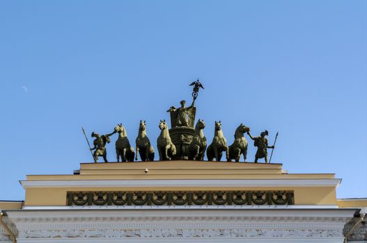 SAINT PETERSBURG - JUNE 05, 2014: detail - Chariot of Glory on the Triumphal Archof General Staff Palace Square. in St. Petersurg