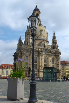 DRESDEN, GERMANY - JULY 13, 2015: the Frauenkirche in the ancient city, historical and cultural center of Free State of Saxony in Europe.