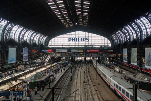 HAMBURG, GERMANY - JULY 18, 2015: Hauptbahnhof in Hamburg, Germany. It is the main railway station in the city, the busiest in the country and the second busiest in Europe.