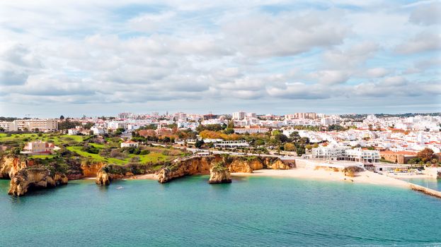 Aerial from the city Lagos in the Algarve in Portugal