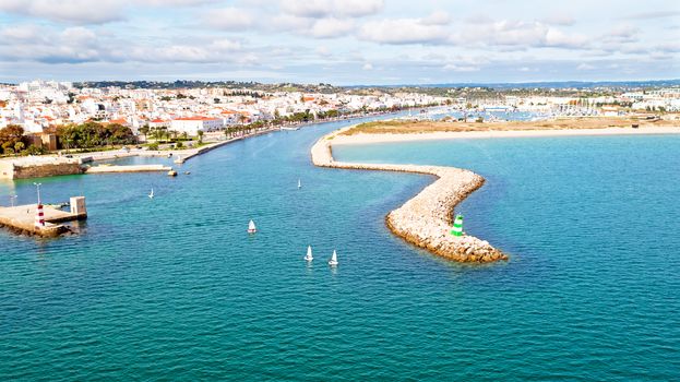 Aerial from the city Lagos in the Algarve in Portugal