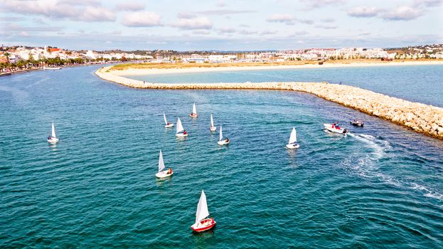 Aerial from the city Lagos in the Algarve in Portugal