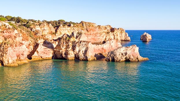 Aerial from natural rocks near Alvor in Portugal