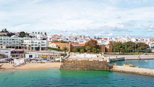 Aerial from the city Lagos with the Forte da Bandeira in Portugal