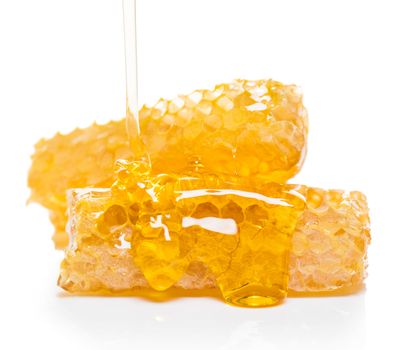 bee honeycomb with honey on a white background
