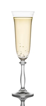 glass of champagne closeup on white background