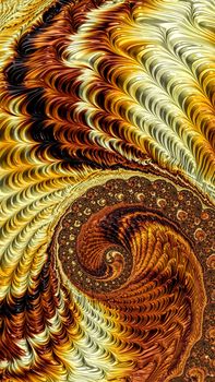 Fractal spiral background - abstract computer-generated image. Digital art: glossy precious helix and waves. Vertical composition. For desktop wallpaper, banners.