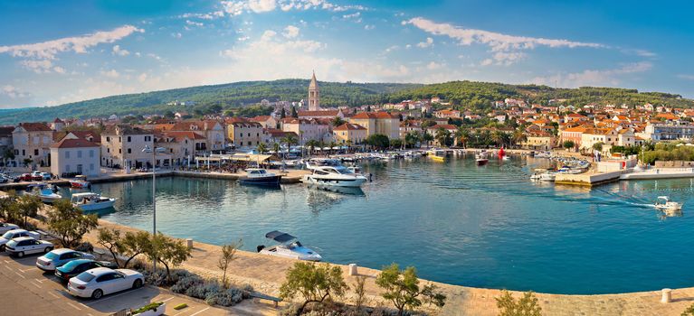 Supetar on Brac island panoramic view of harbor and old waterfront, Dalmatia, Croatia