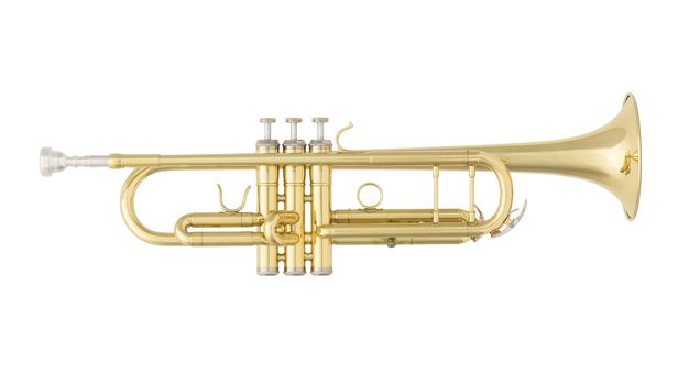 Golden Trumpet. Classical Music Wind Instrument Isolated on White Background