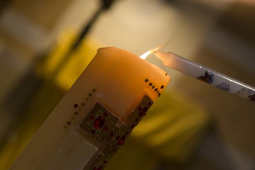 Close up view of a baptismal candle