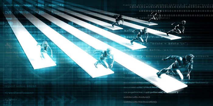 Career Growth with Corporate Business People Running to Success
