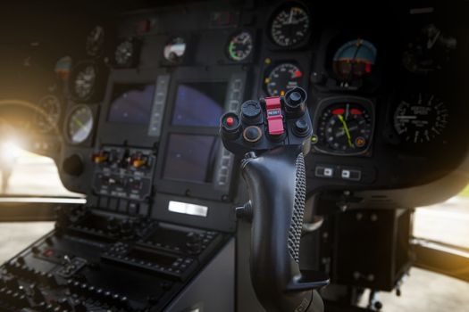 helicopter control stick in side pilot cockpit