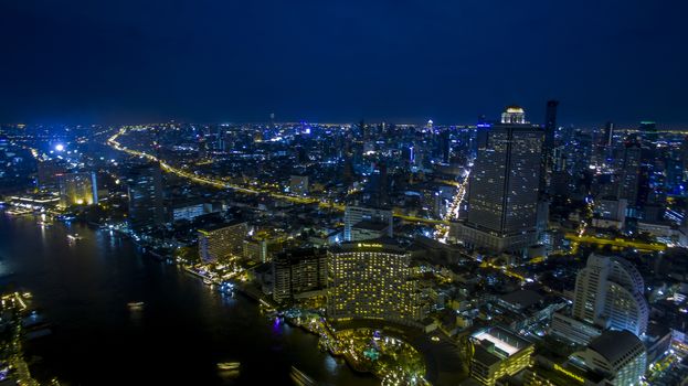 aerial view of night scene in bangkok thailand capital